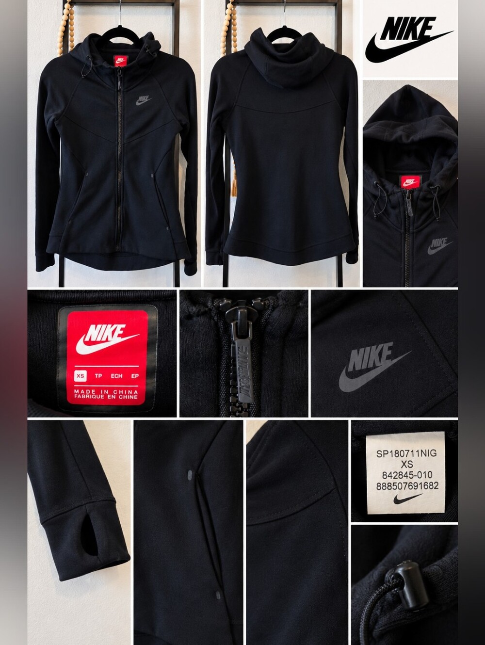 Nike Women’s Black Full Zip Hooded Jacket – Size XS